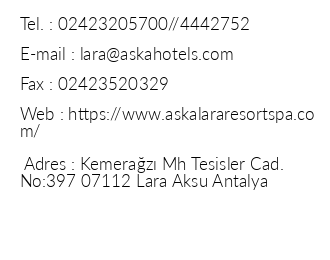 Aska Lara Resort Spa iletiim bilgileri